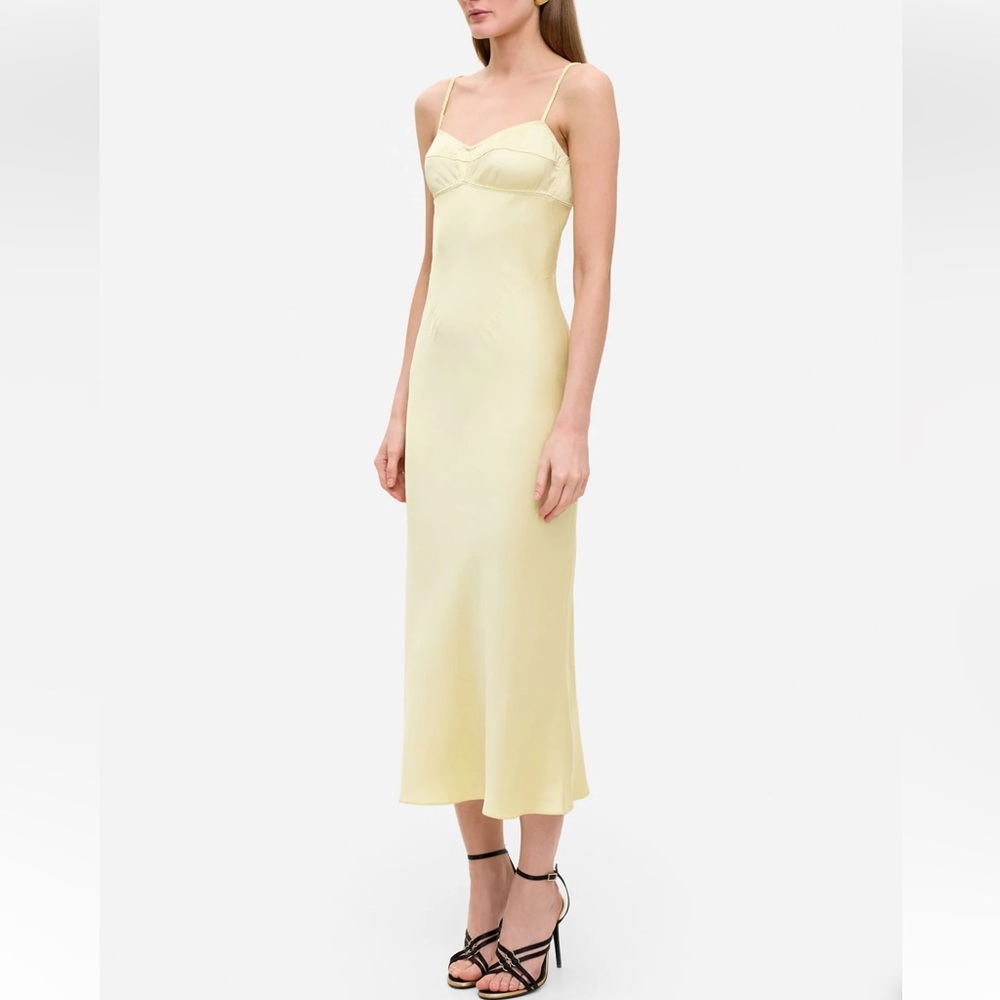 Anna October Waterlily Pale Yellow Midi Slip Dress with Thin Straps Medium NWOT